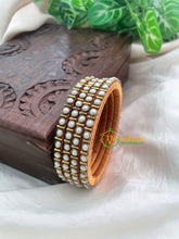 White Matt Thin Silk Thread Kundan Bangle -Dots-G8583